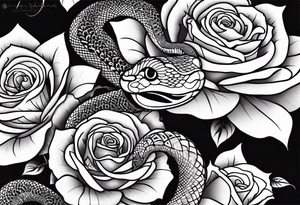 Cobra pintada de preto com rosas brancas nela mesma tattoo idea