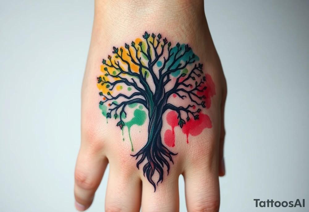 Tree of life half Jamaican colours half Irish colours tattoo idea