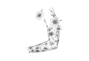 Doodles full sleeve with flowers. Not perfect lines. Abstract. Artistic. Unique tattoo idea