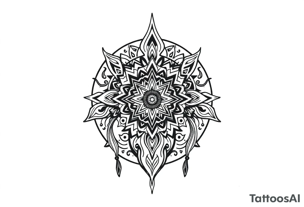long shaman style mytical bold line with ancient rhyme tattoo idea