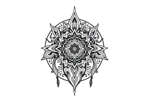 long shaman style mytical bold line with ancient rhyme tattoo idea