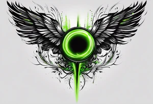 Forearm wing tattoo with streaks of neon green lightning going through/around it tattoo idea
