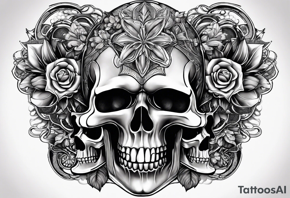 H.R. Giger skulls, water flow shapes, geometric shapes, flowers tattoo idea