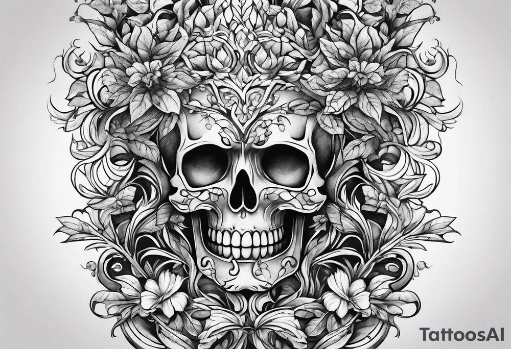 stone road leafy vines tattoo idea