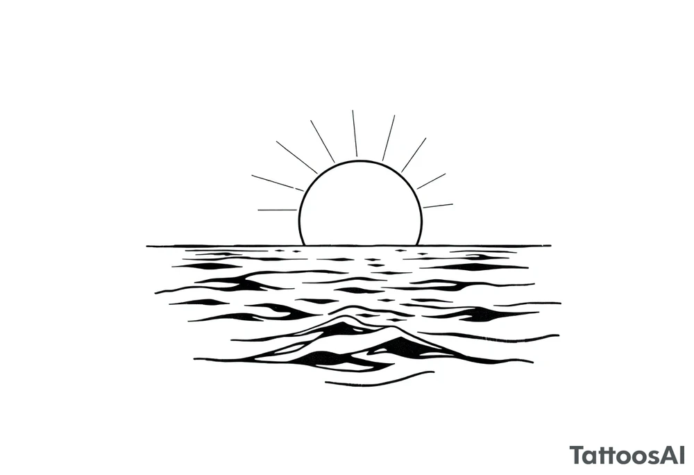 Sunset with ocean simple with beams of sunlight tattoo idea