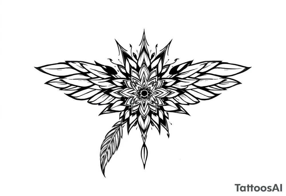 spiritual feather indian mandala shaman tattoo idea