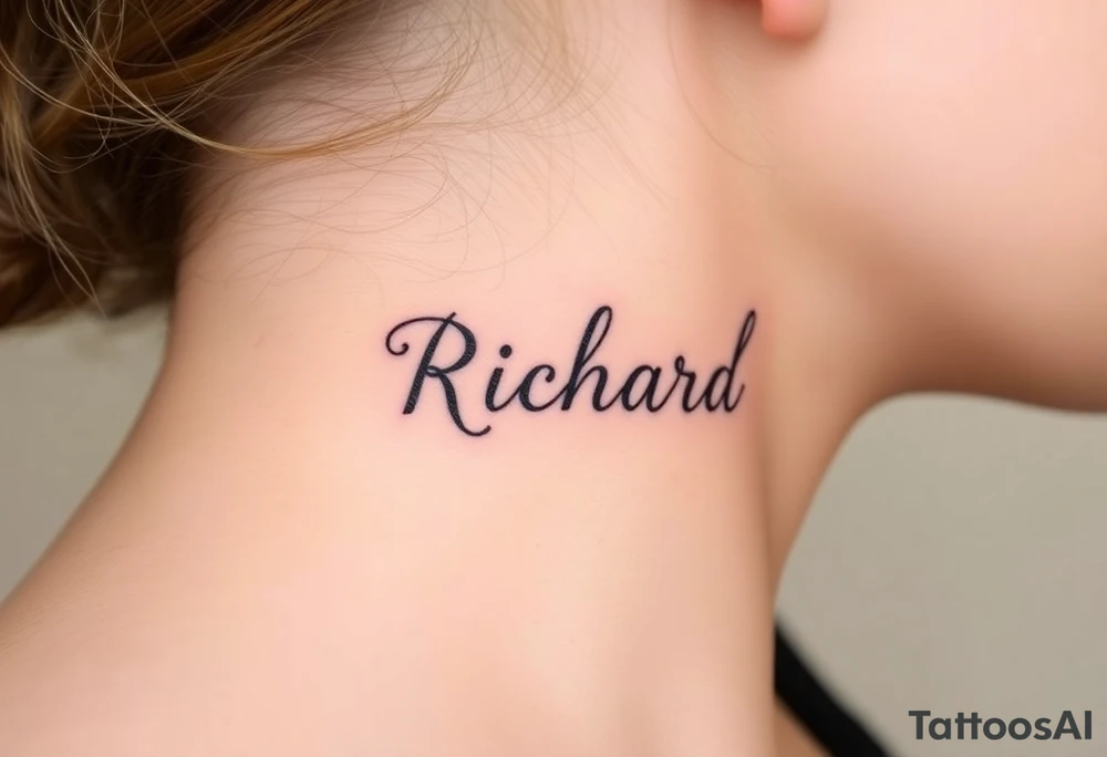 The name Richard in pretty handwriting with a heart for the dot on the i on my neck tattoo idea