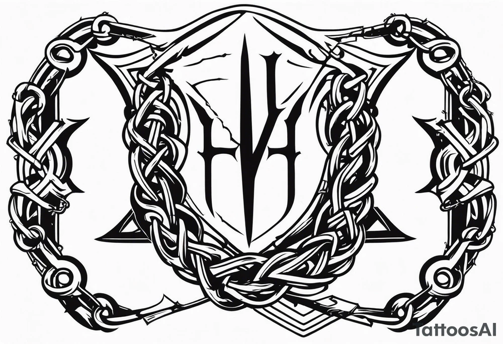 Valhalla sword shield barb wire chain tattoo idea