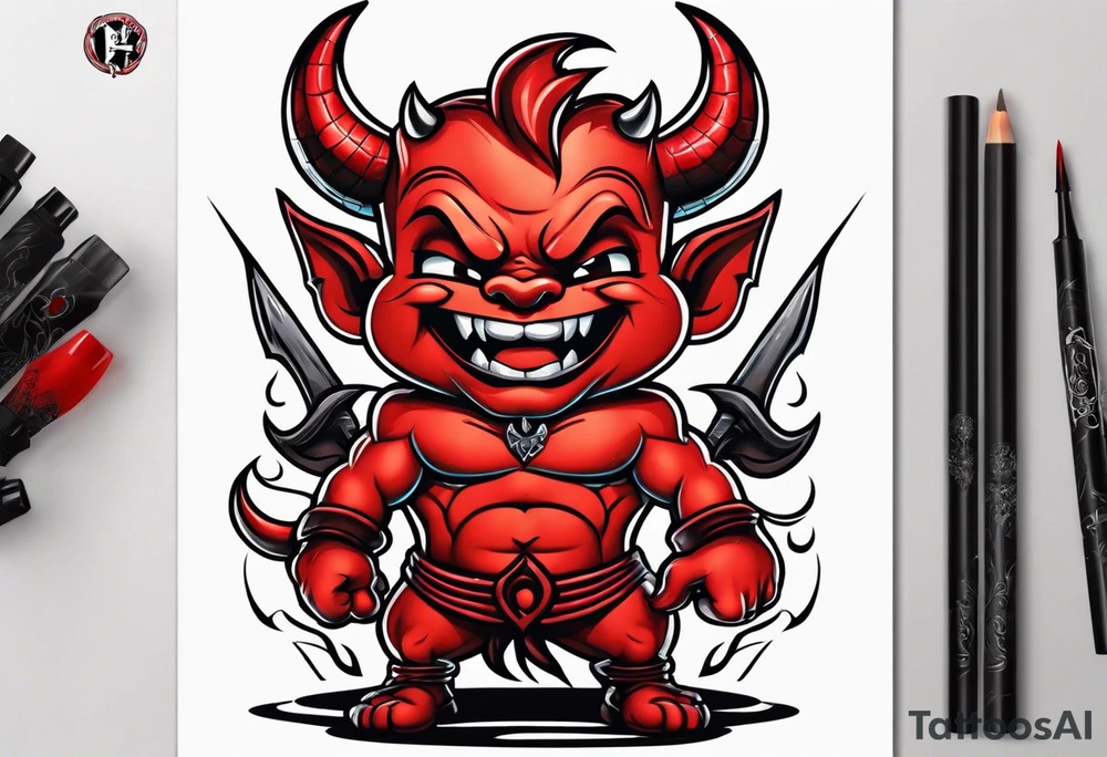 Simple devil cartoon character and girl devil tattoo idea