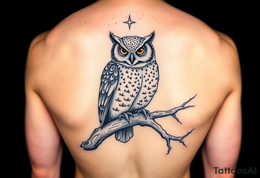 wise owl perched on ancient oak branch under starlit sky tattoo idea wise owl perched on ancient oak branch under starlit sky tattoo idea