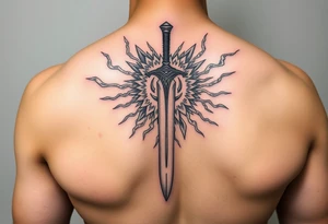 Cloud strife buster sword with materia surrounded by life stream tattoo idea