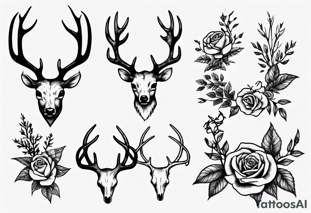 Antlers with bramble and roses tattoo idea