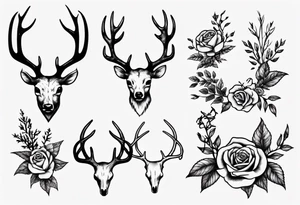 Antlers with bramble and roses tattoo idea