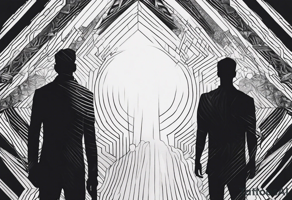 2 black shadows of people standing over 2 black shadows of murdered people tattoo idea