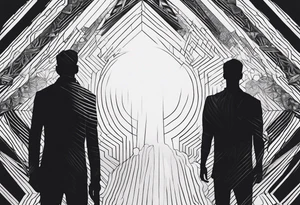 2 black shadows of people standing over 2 black shadows of murdered people tattoo idea