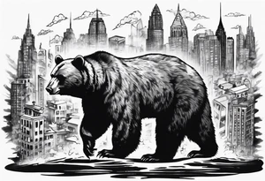 Serious bear coming up behind a city tattoo idea