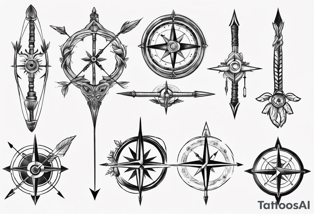 bow arrow with compass in the middle tattoo idea bow arrow with compass in the middle tattoo idea