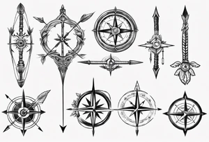 bow arrow with compass in the middle tattoo idea