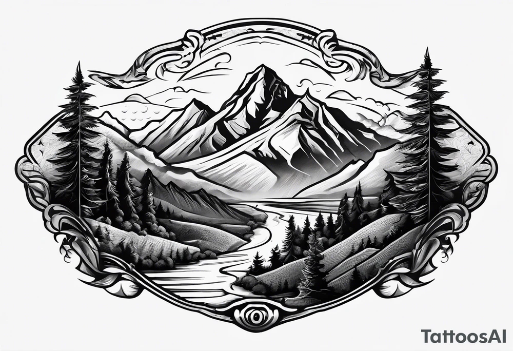 Mountain range on the blade of a chef knife. tattoo idea