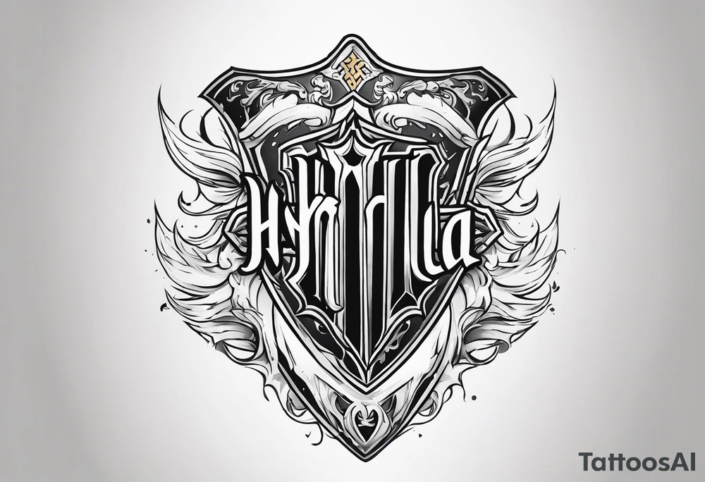 Valhalla flames shield sword tattoo idea