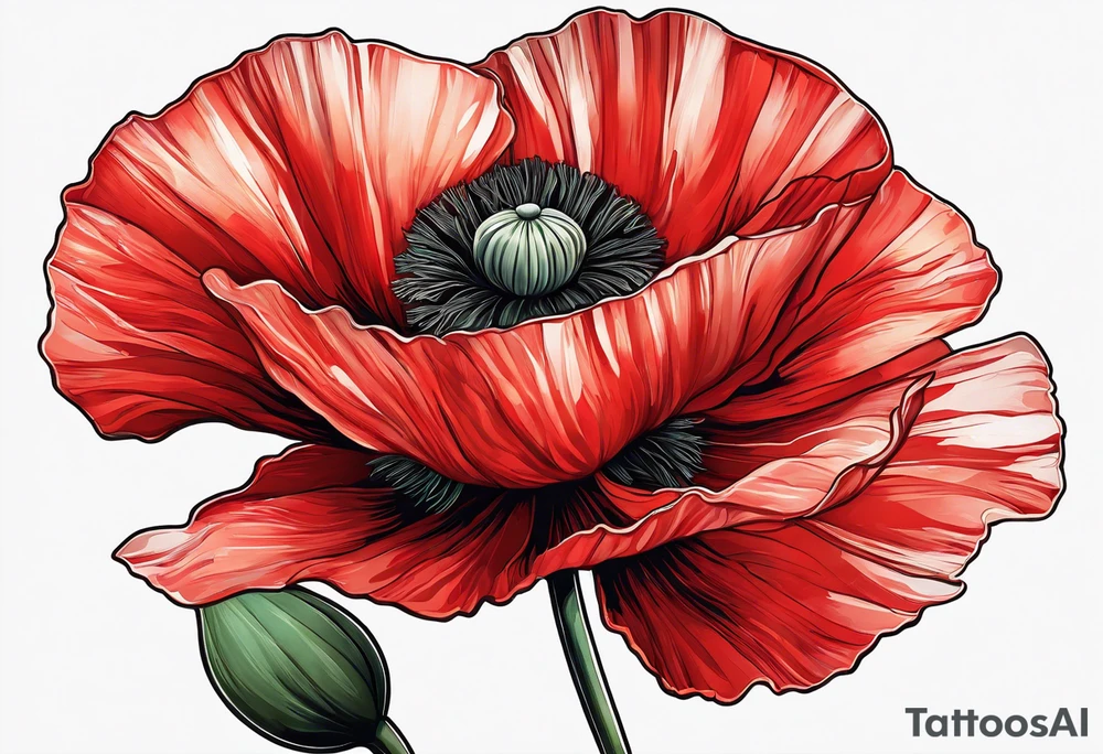 Red poppy flower with long stem tattoo idea