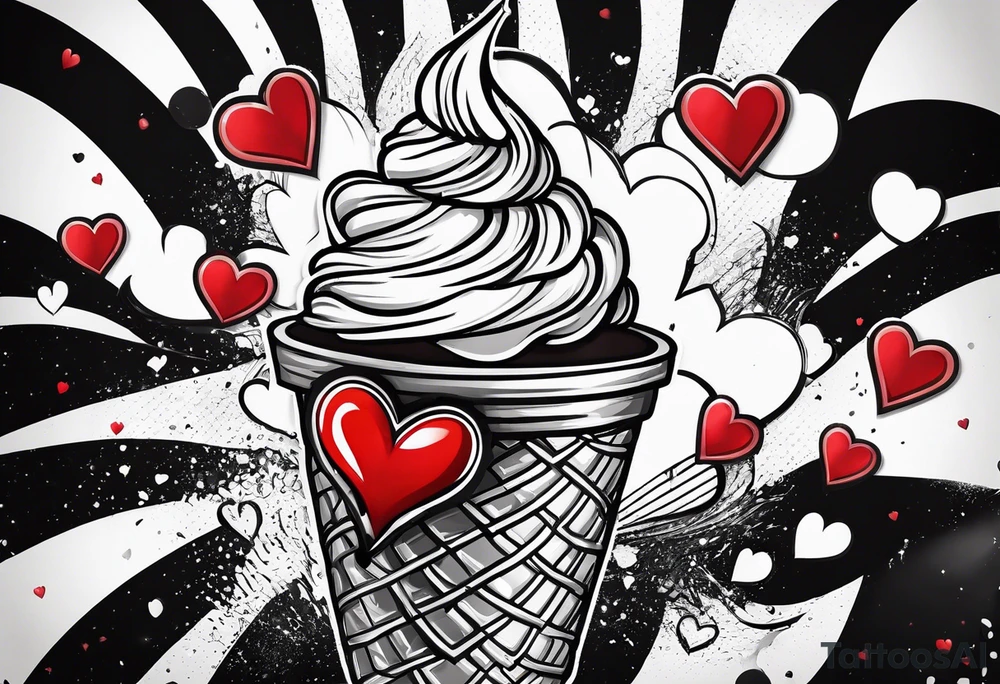 black and white ice cream cone with small red heart on it somewhere. tattoo idea