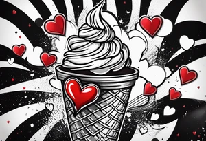 black and white ice cream cone with small red heart on it somewhere. tattoo idea