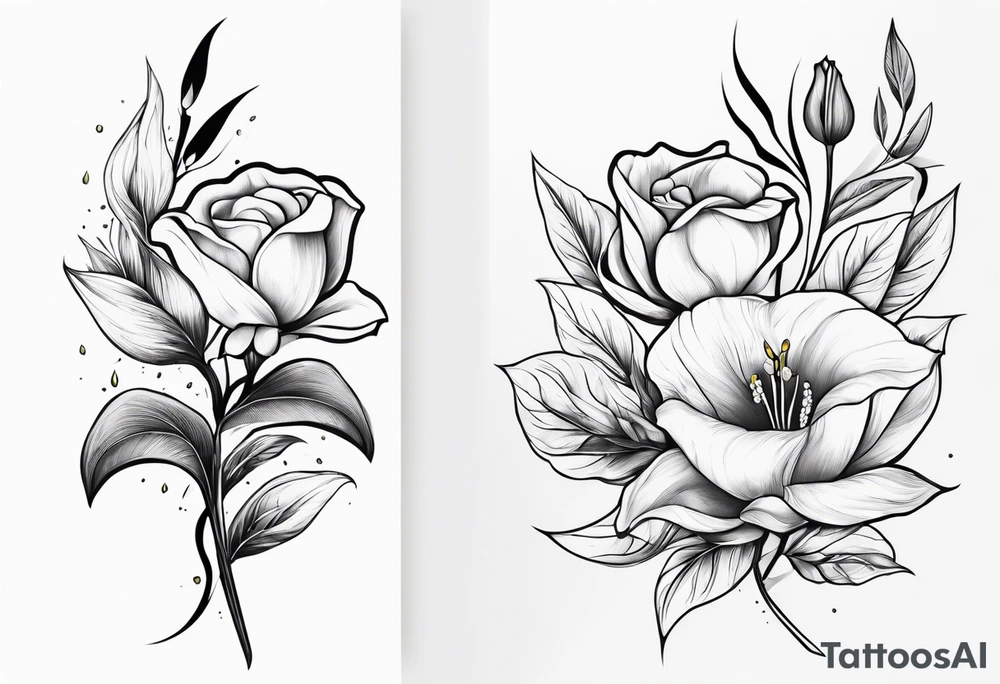 Olive branch, Cala lily and rose tattoo idea