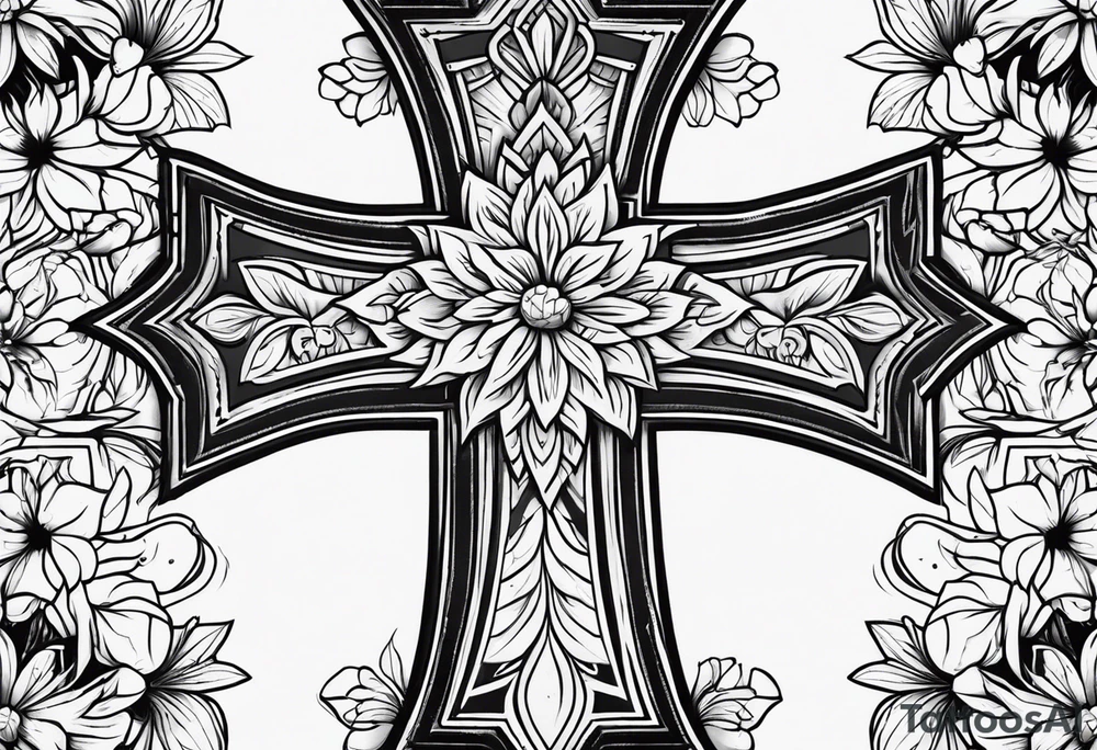 Cross, flowers tattoo idea