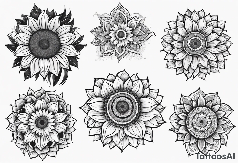 sunflower with leaves mandala tattoo idea