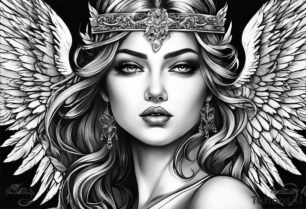 Angel with dominance tattoo idea
