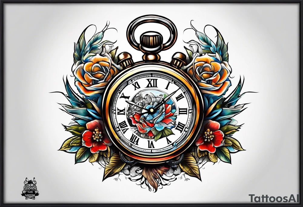 Stopwatch hanging from  a sword tattoo idea