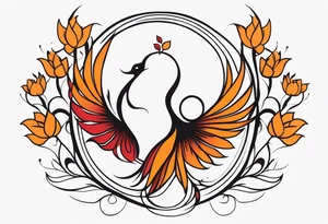 Phoenix avec symbole yin yang et fleur de lotus +lettres A et V tattoo idea