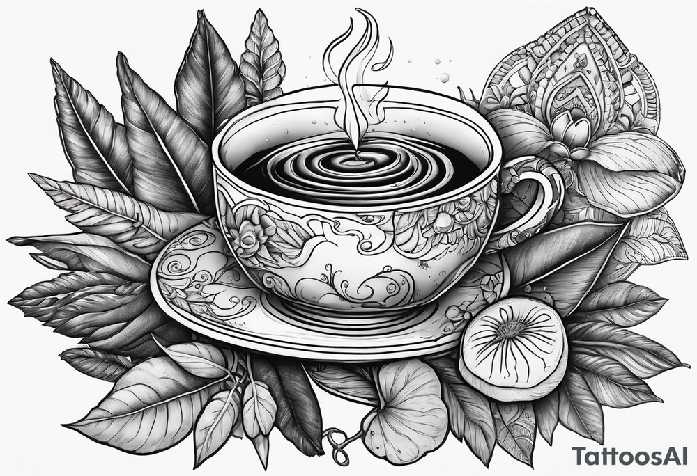 Ayahuasca mushrooms like a cup of tea made by indians tattoo idea