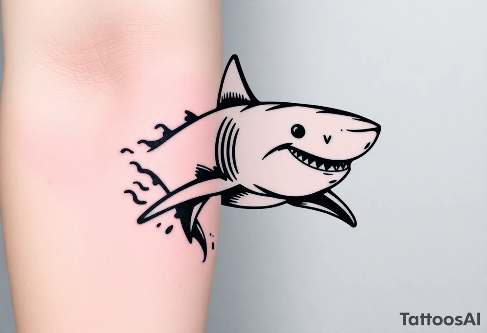 Masculine strong great white shark flowing forward in water tattoo idea