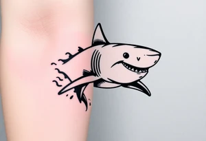 Masculine strong great white shark flowing forward in water tattoo idea