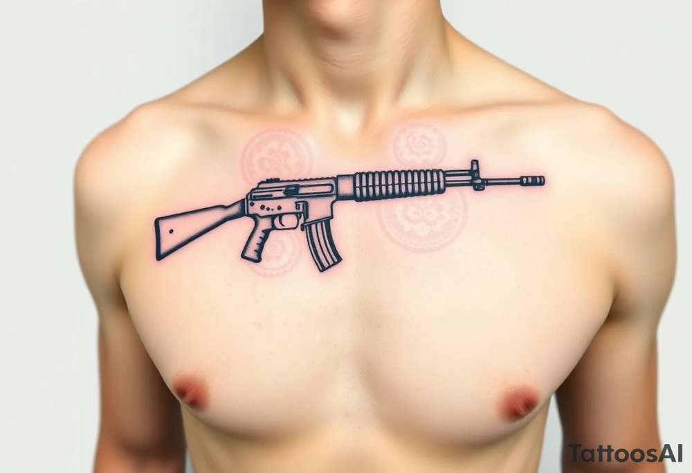 ak 47 black silhouette with floral details tattoo idea