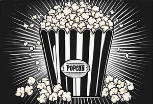 Traditional cinema Popcorn box with vertical stripes, fine line tattoo idea