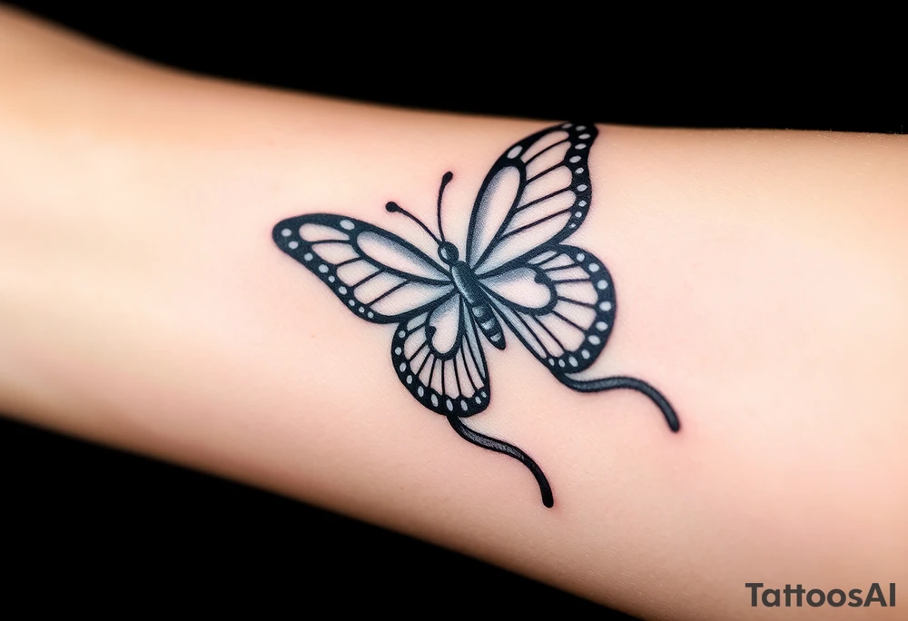 ethereal butterfly with flowing silk ribbons in moonlight tattoo idea
