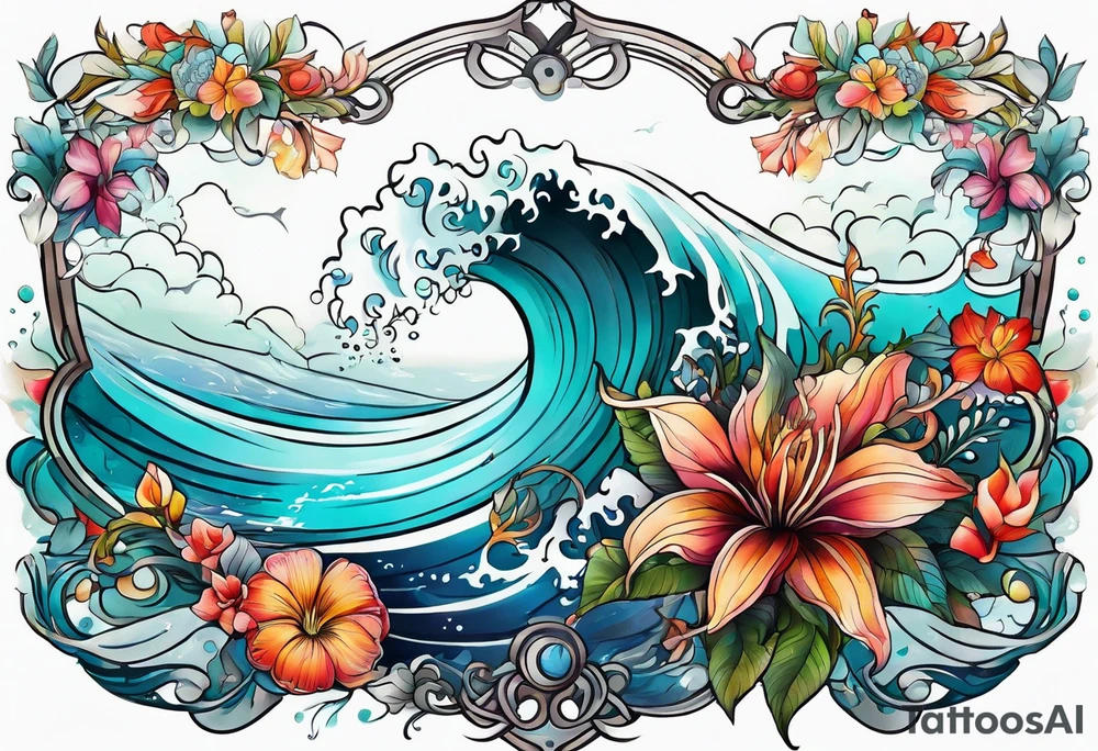 sea, flower tattoo idea
