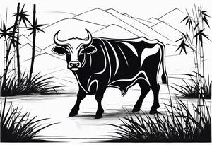 vietnamese ox in a bamboo field tattoo idea