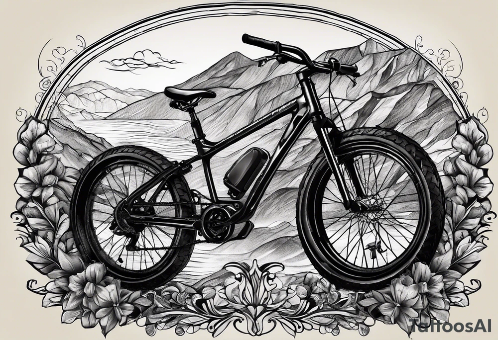 montañas rodeadas de un circulo, que salgan bicicletas de carretera tattoo idea