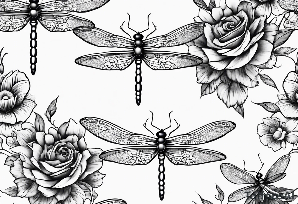 4 simple dragonflies flying together tattoo idea