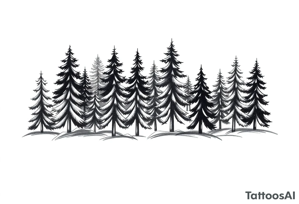 Coniferous forest trees in blackvand gray tattoo sleeve tattoo idea