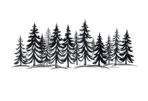 Coniferous forest trees in blackvand gray tattoo sleeve tattoo idea