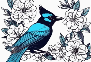 Steller’s Jay bird with flower tattoo idea