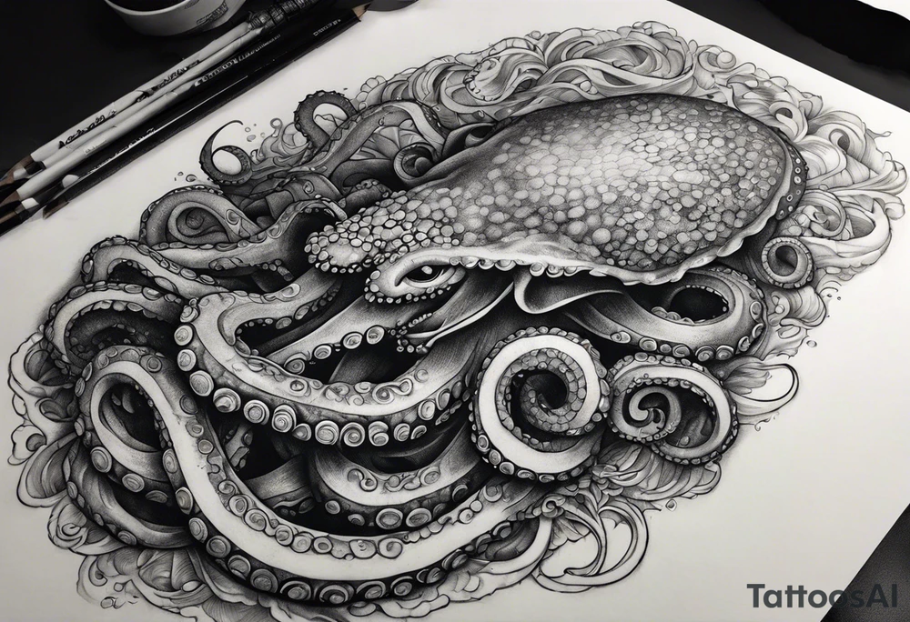Pulpo gigante destruyendo un barco tattoo idea