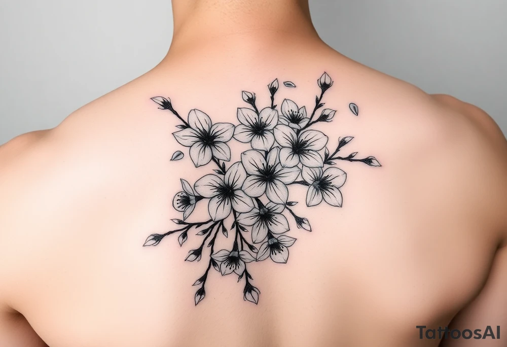 delicate cherry blossoms swirling in spring breeze with petals tattoo idea