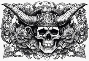 skull with horns and snake tattoo idea
