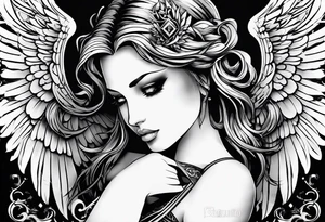 Angel with gothic wings. One side of angle represents darkness and the second of the angle represents light tattoo idea